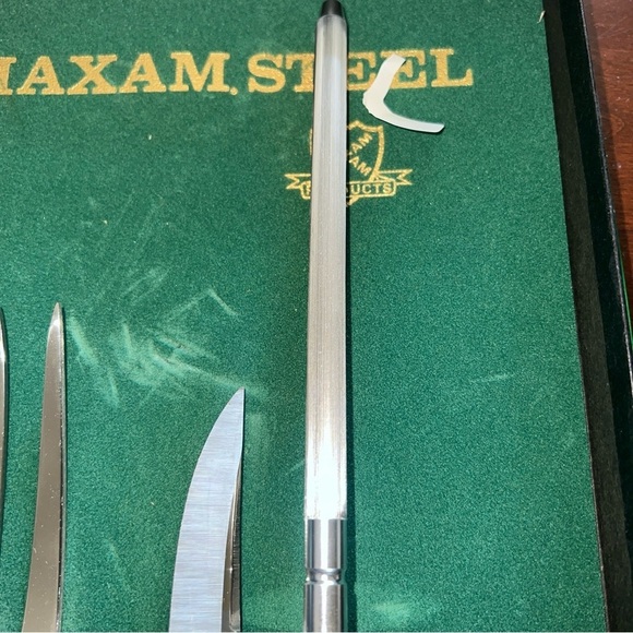 Vintage Set of 5 Wood Handle MAXAM Steel Kitchen Knife Set Plus Bonus Sharpener - Picture 7 of 10